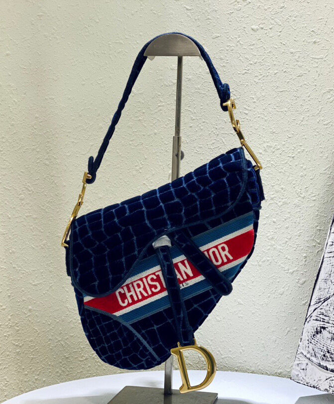 Christian Dior Saddle Bag Canvas Dark Blue